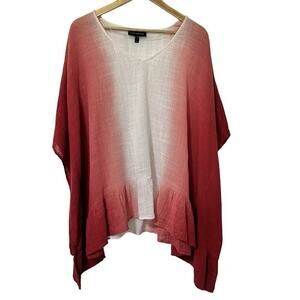 Lane Bryant Sharkbite Hem Kimono‎ Sleeve Tunic Top Size 1X Red Ombre Beach Gauzy
